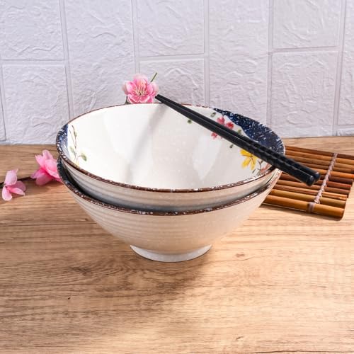 Japanese Ceramic Ramen Bowl Set Set of 2, 8.2 Inch Porcelain Noodle Bowls - color: QC