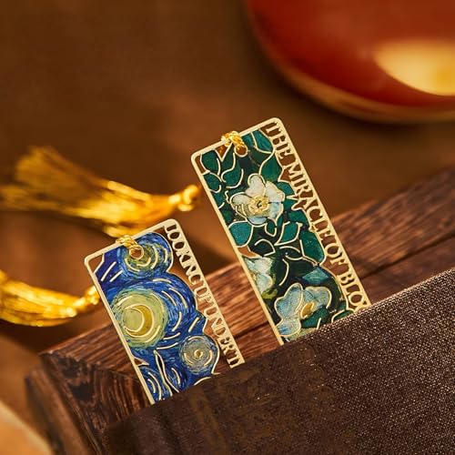 4 PCS Metal Bookmarks with Tassels,Vintage Van Gogh Bookmark,Gift Box Package, Book Lover Gifts for Women Adults Teens Teacher - style: Oil-Painting with Box