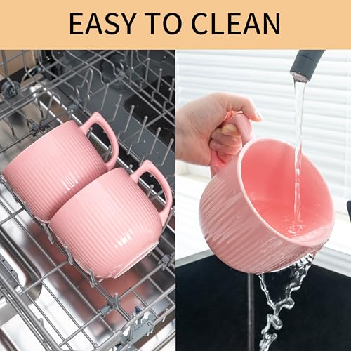 Ceramic Soup Bowl with Handle & Lid, Large 32oz Microwave Ramen Bowl Pink - color: Pink-32, size: 32 OZ