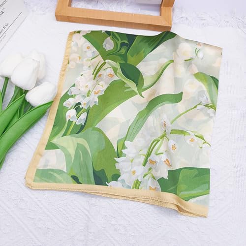 100% Mulberry Silk Neck Scarf for Women Square Neckerchief – 21 inch - color: Greenery