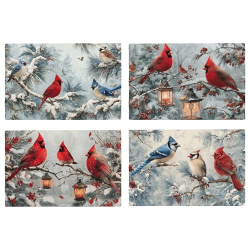 Cardinal Bird Table Placemats Set of 4 Place Mats Linen Wipeable Placemats Waterproof Rectangle Table Mat for Kitchen Dining Dinner 18 X 12 Inch - color: Cardinal Bird