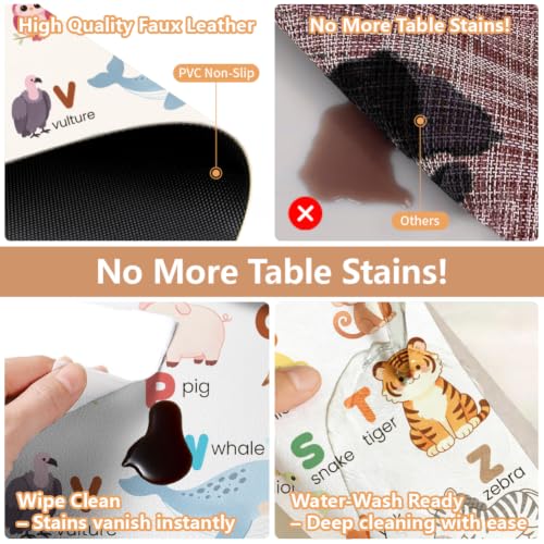 Peacoblue Placemats Set of 4,Faux Leather Animals with Letters Design - style: Animals with Letters
