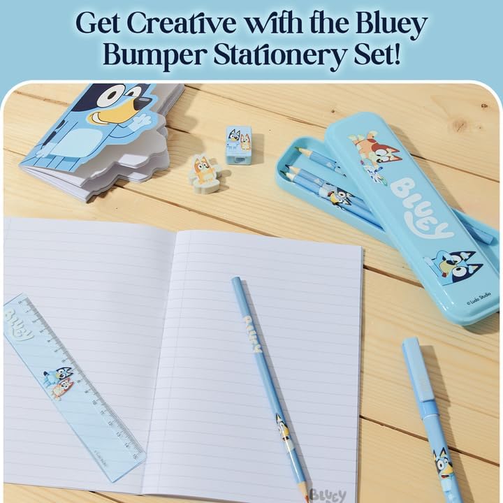 Bluey Stationery Set for Kids with Notebooks and Pencil Case Tin with Colouring Pencils Ballpoint Pen Preschool School Supplies Gifts for Kids