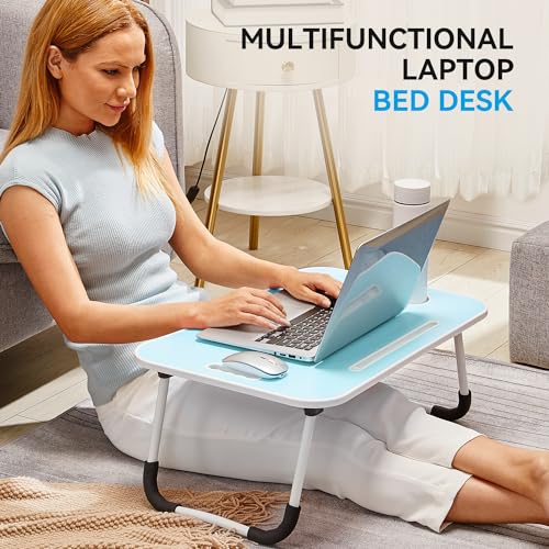 BUYIFY 23" Foldable Lap Desk for Laptop Writing w/Cup Holder Blue - color: Blue