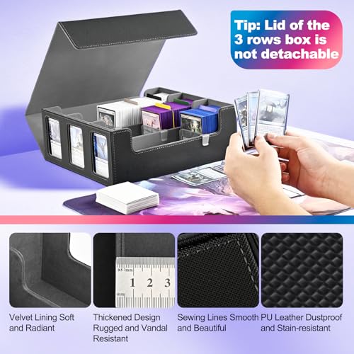 UAONO 3-Row 2400+ Trading Card Storage Box with Commander Display - color: Black&Gray, size: 3-row
