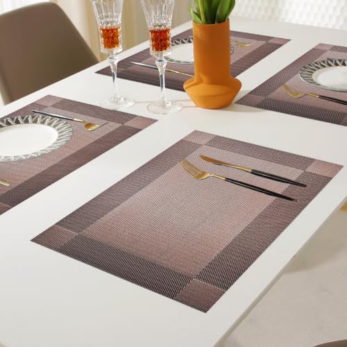 Vinyl Placemats Heat-Resistant Table Mats Washable Easy Clean Plastic Placemats for Dining Table Set of 8 (Brown) - color: 01: Brown, size: 8 Placemats