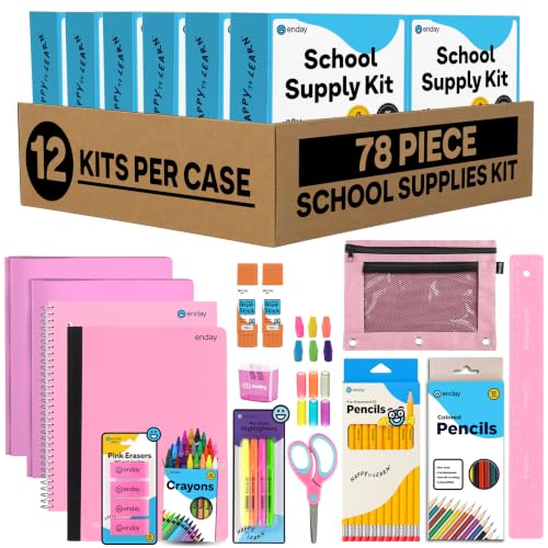 Enday Back to School Supplies for Kids, Grades K-5 (Pink, 12 Kits) - color: Pink, size: 12 Kits
