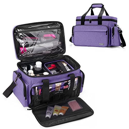 BAFASO Makeup Bag with 2 Removable Pouches and Detachable Dividers, Purple - color: Purple