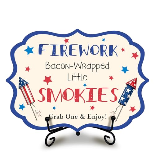Independence Day Wooden Hot Dog Sign with Metal Stand, Patriotic 5 x 7 Inch Buffet Table Decor for BBQ Party, Restaurant, Food Truck, Table top Food Display - A07 - color: DLR A07