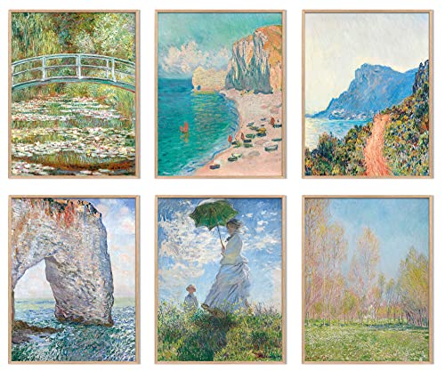 Claude Monet Wall Art Prints, 6pcs Water Lilies Fine Artwork Paintings, Vintage Famous Art, Aesthetic Posters for Room Decor, Retro Canvas Prints - color: 6pcs-Monet 02