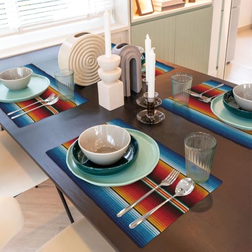 Mexican Stripes Placemats Rectangle Linen Table Placemet Set of 4 - color: Colorful, size: Set of 4