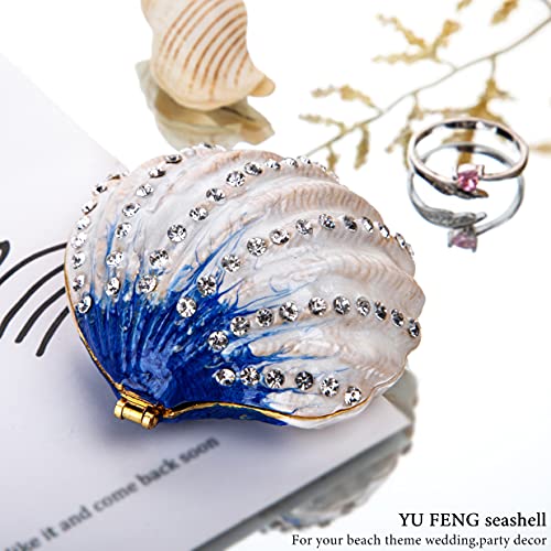 YU FENG 2.3 Inch Seashell Trinket Box Hinged Jewelry Box Figurine - color: Shell-1