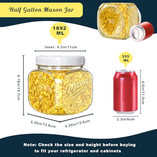 Glass Cookie Jar with Airtight Lid, 2 Pack 64 Oz Canning Jars - color: 64oz-Square-2 Pack-Screw Lid