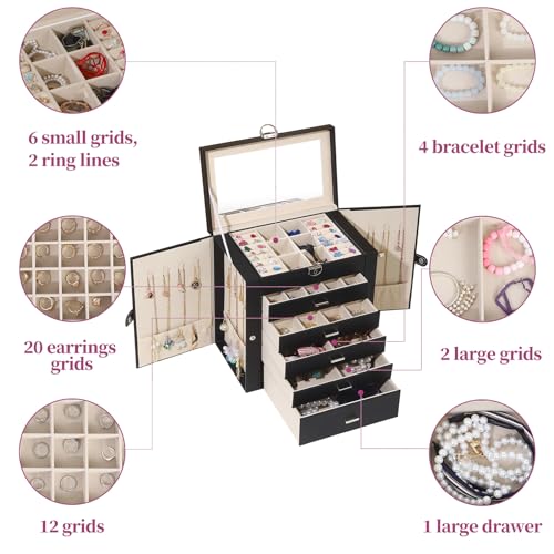 BOOVO Large Jewelry Box for Women 6 Layer - color: Black, size: 6 Layer