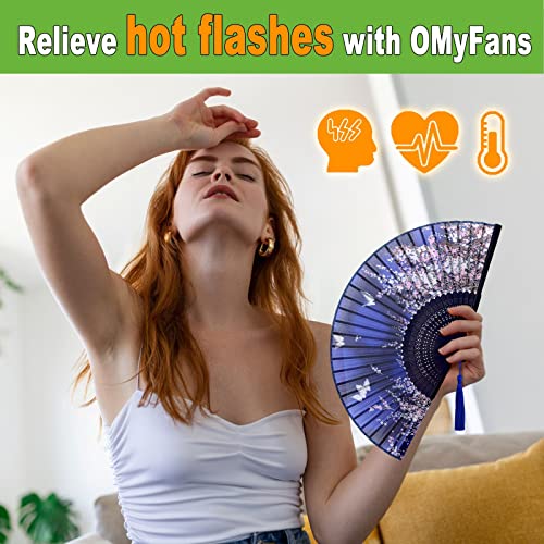 Hand Fan for Women Foldable - Folding Chinese Japanese Vintage Bamboo Silk Fan - Ideal for Hot Flashes, Church, EDM, Festivals, Dancing and Gifts (Sakura-Blue) - color: Sakura-blue