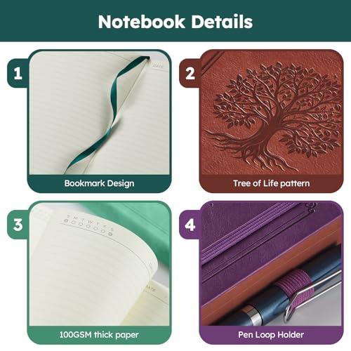 FOCUS DAY A5 Journal Notebook for Women Men, 320 Pages Lined Journaling Notebook with 100GSM Thick Paper, Hardcover Leather Note book for Work Writing Note Taking Diary, School, 5.7'' X 8.4'', Green - color: 10.Green, size: A5