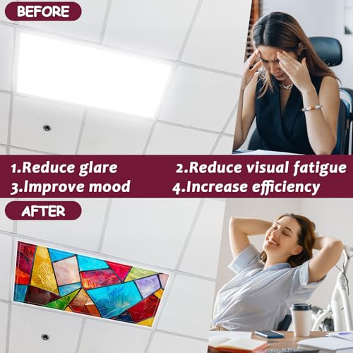 6 Pcs Fluorescent Light Covers with 60 Magnets Decorative for Classroom Ceiling Lights 4 x 2 Feet Magnetic Light Cover Filter Easy Install for Office Hospital Home Ceiling Supplies (Stained Glass) - color: Stained Glass
