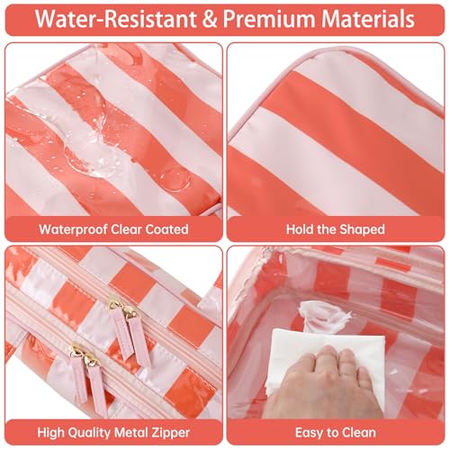 Toiletry Bag for Women, Pink and Orange Stripe - color: Pink-Orange