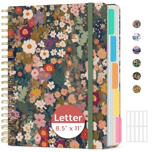 Taja Cute Large Spiral Lined Notebook for Work with 5 Removable Dividers - color: A-Garden