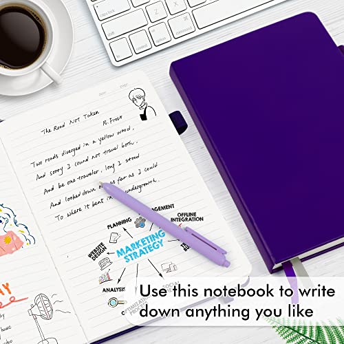feela 12 Pack Notebooks Journals Bulk, Hardcover Notebook Classic Ruled Journal Set with Pen Holder for School Business Work Travel Writing, with 12 Black Pens, 120 GSM, 5.1”x8.3”, A5, Purple - color: 12 Purple