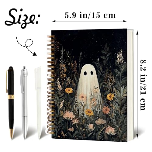 Notebook Journal for Women - A5 Spiral Notebook with Ghost in forest Design, Vintage Dark Romantic Ghost Wildflowers, Gothic Office & School Supplies, Unique Gifts for Women Birthday, Christmas (White-Ghost) - color: White-Ghost