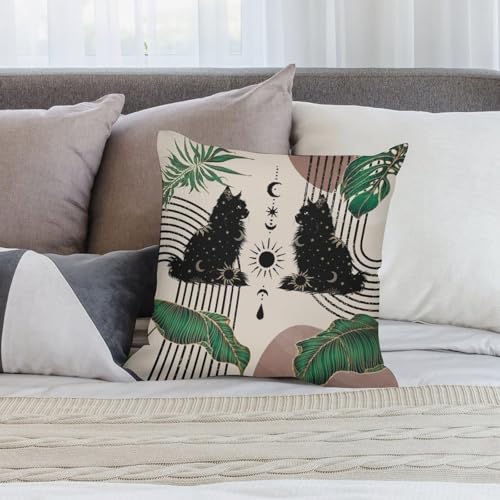 Boho Mid Century Cat Pillow Covers Retro Moon Star Leaves Black Cat Geometric 70s Vintage Home Decor Sofa Bedroom Cushion Outdoor Indoor Decorations 16 "x16 - color: Cat-1, size: 16" x 16" (Pack of 2)