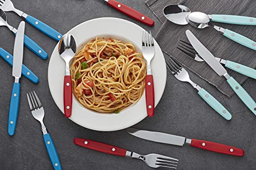 ANNOVA Silverware Set, Retro/Rivet Colorful Stainless Steel Tableware Kitchen Flatware Set Utensils, Includes Dinner Knives, Forks, Spoons, Salad Forks & Dessert Spoons (Red, 20 Pieces) - color: Red