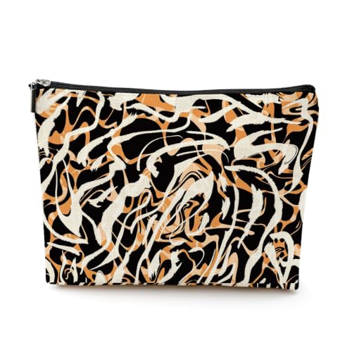 Boho Makeup Bag, Abstract Zebra Striped Cosmetic Bag Makeup Organizer Pouch - color: AbstractArt01