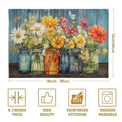 Rustic Daisy Placemats Set of 4 Vintage Flower Vases Wood Grain Linen Table Mats 12x18 Inch Summer Floral Wooden Board Farmhouse Washable Place Mat for Party Kitchen Dining Outdoor Indoor Decor - color: Daisy Vases