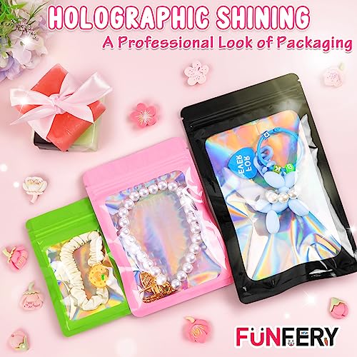 Funfery 100 Pack Resealable Bags Clear Holographic Bags,Smell Proof,Black - color: Black, size: 4.7x7.9 inch