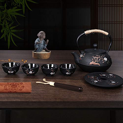 Cast Iron Tetsubin Kettle Teapot Set with Cups Trivet Infuser - color: Plum