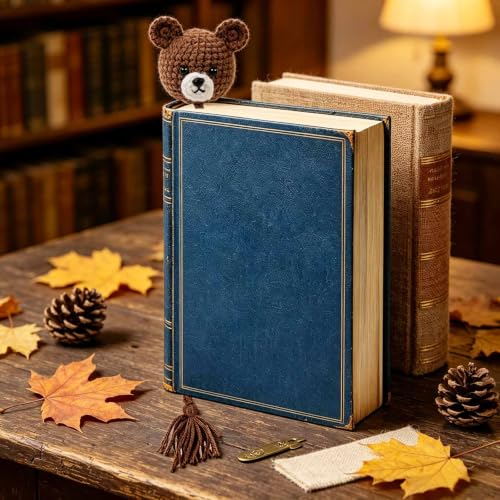 Fall Crochet Bear Bookmarks for Women Bear Book Marks for Reading Gifts - color: Brown