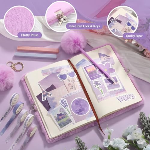 Janlaugh DIY Journal Diary with Lock Pack Scrapbook Kit, Purple, Plush - color: Purple, style: Plush