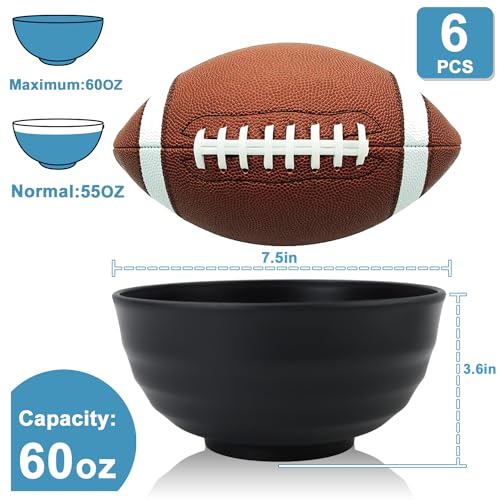 60oz Wheat Straw Bowls, Large Salad Bowls Set of 6 (Black) - color: Black, size: 60 Oz