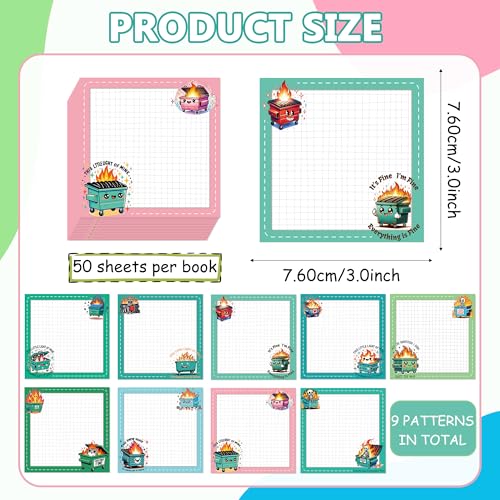 9 Pcs Dumpster Fire Sticky Notes, Funny This is Fine Sticky Notes Office Supplies, Cute Dumpster Fire Desk Accessories Gifts for Office Worker Student Teacher School Supplies - color: Dumpster Fire B