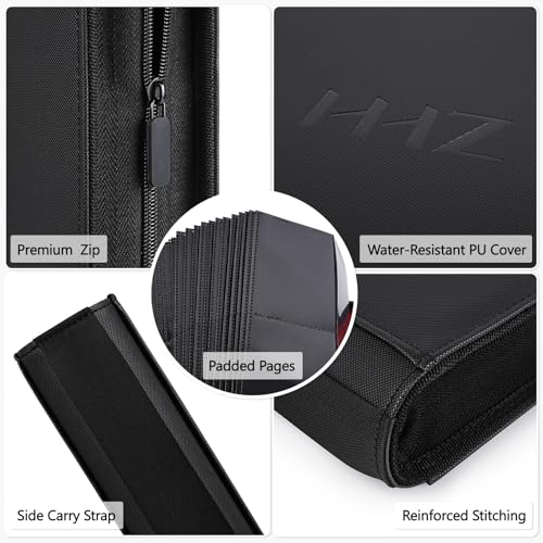 HHZ 16-Pocket Trading Card Binder, 832 Slots, Side Loading, Ringless -Black - color: Black