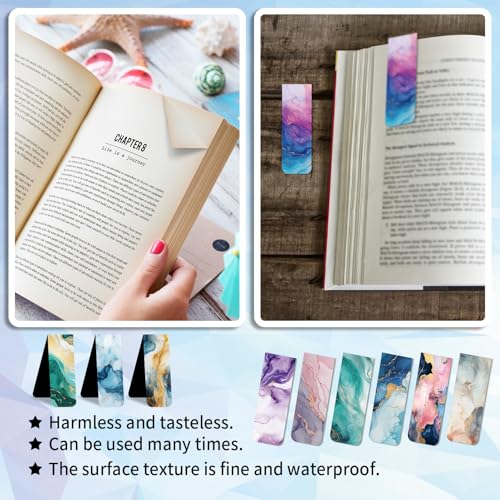96 Pieces Magnetic Bookmarks Magnet Page Markers - Book Marks for Reading Women & Men with Storage Boxes - Cute Magnet Bookmark Clips for Reading Pleasure（Marble） - size: 96, style: Marble Style