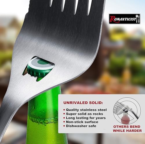 ROMANTICIST 4pc Heavy Duty Grill Accessories for Top Chef - Professional Grill Tools Set & Basic BBQ Tools for Backyard Restaurant Outdoor Kitchen - Deluxe Grill Gift for Dad on Father’s Day Christmas - color: Gray