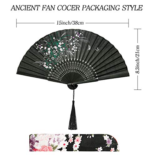 Zonon 4 Pack Hand Held Folding Fans for Women Silk,Vintage - style: Stylish