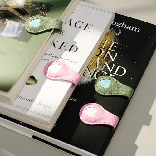 Ovesmusl 2Pcs PU Leather Heart Magnetic Bookmarks with Pen Holder - style: Heart (Pink+Green)