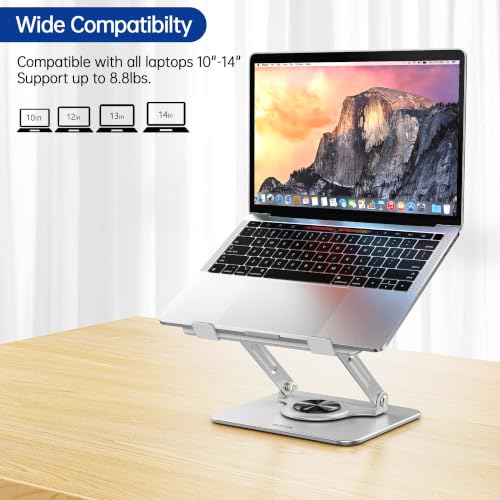 BESIGN Laptop Stand with 360° Rotating Base, Ergonomic Adjustable Notebook Riser, Foldable Computer Holder Compatible with 10-14" Laptops, LS11 Silver - color: G-Silver/Black-360°