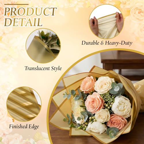Ctosree 240Sheets Flower Wrapping Paper,Waterproof Korean Bouquet Wrap 23in - color: Gold