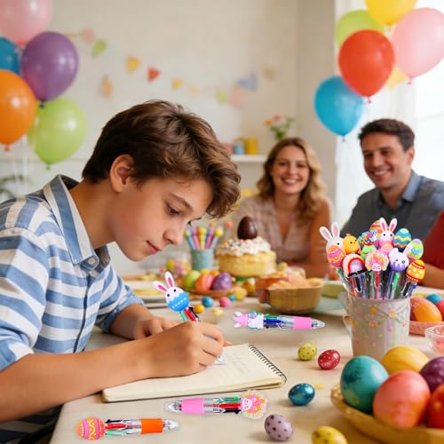 24PCS Easter Fun Pens Bunny Easter Egg Multicolor Pens for Basket Stuffers - style: Easter Eggs-24pcs