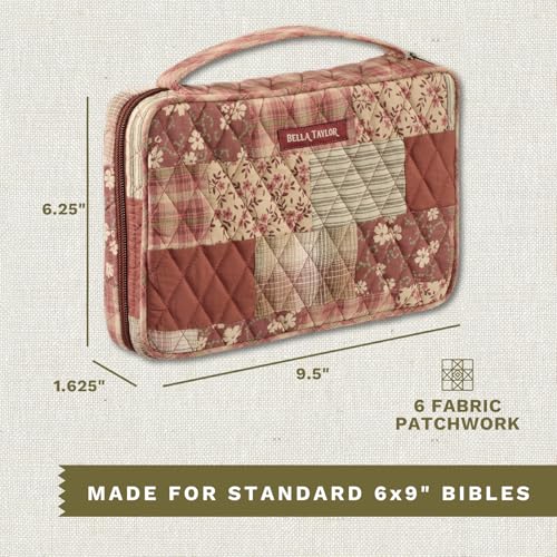 Bella Taylor Small Bible Cover, Quilted Bible Case, Burgundy Patch - color: Burgundy Patch, size: Small