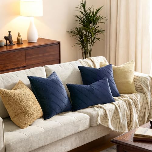 GIGIZAZA Navy Blue Velvet Stripe Throw Pillow Covers 18x18 Set of 2 - color: Navy Blue, size: 18" x 18" (Pack of 2)