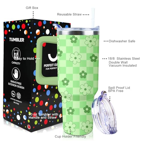 Checkered Daisy Tumbler 40 oz Tumbler with Handle and Straw Lid - color: Checkered Daisy