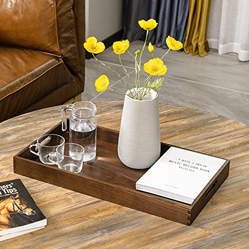 24"x13" Large Handmade Black Walnut Wood Ottoman Tray with Handle - size: 24" x 13" x 2.4"