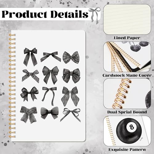 CNhoqc Black Spiral Journal Notebook, 4Pcs A5 Black Watercolor Aesthetics - color: 4-Pcs Black Bow-A