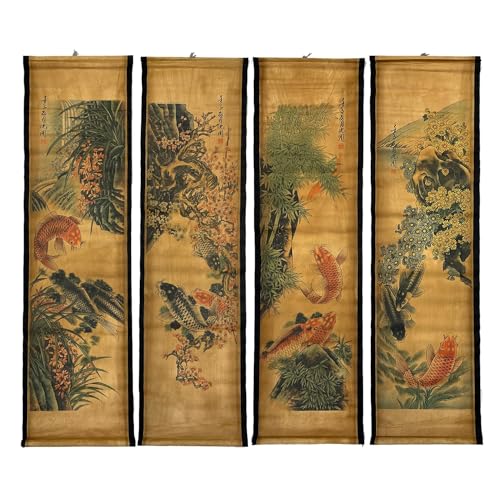 CIFIBIFUN Wall Scroll Hanging Painting Decor Japanese Art Koi Fish Fengshui
