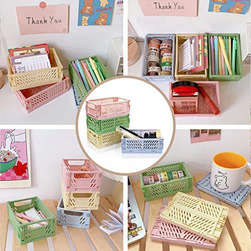4 Pack Mini Foldable Plastic Small Baskets for Organizing and Storage, Collapsible Storage Crate for Home Bedroom Office Classroom Drawer Organizers (5.9x3.9x2.2in) Mini Size - size: Small